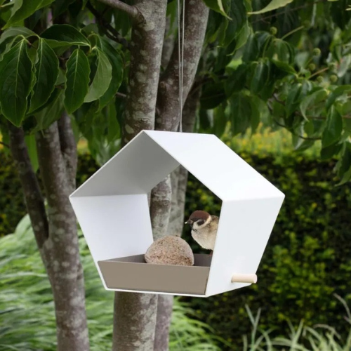 Heeej! Hangend vogelvoederhuisje Small Diamond wit